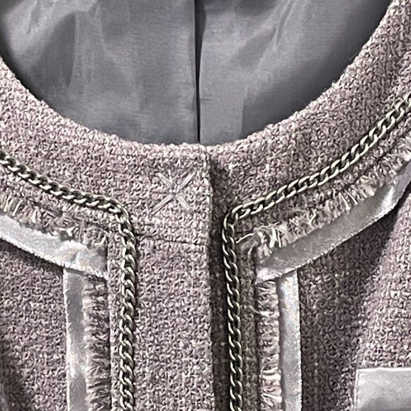 NEW, HALOGEN Wool Blend Tweed Blazer Embellished 3/4 Sleeve Snap Front, Gray- XL - Picture 4 of 8